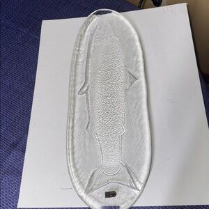 Pilgrim Glass oblong Fish PLATTER embossed 19.75” long